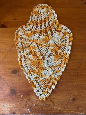 Vintage Two Tone Crochet Doily Gold Mustard Cream Handmade Retro Table Accent